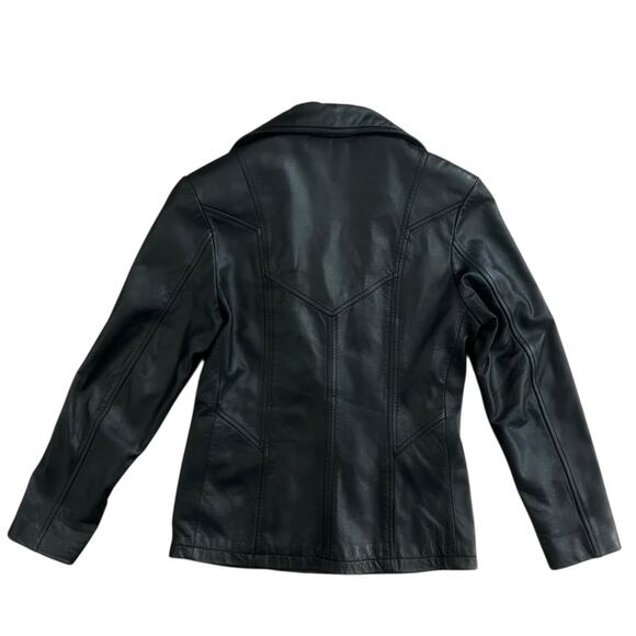 Wilsons Leather Maxima Jacket Women Size Small Vintage Black Leather Button - Picture 2 of 4